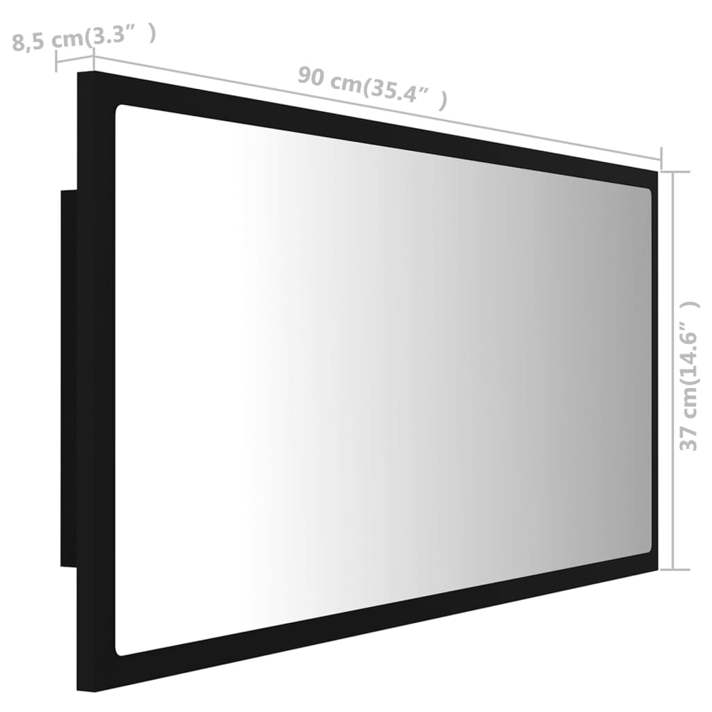 vidaXL LED-badespeil svart 90x8,5x37 cm akryl