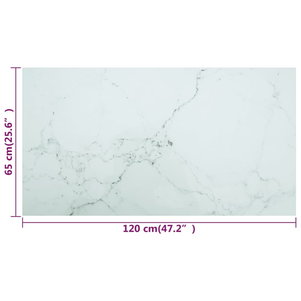 vidaXL Bordplate hvit 120x65 cm 8 mm herdet glass med marmor design