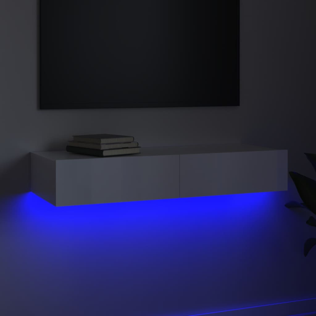 vidaXL TV-benk med LED-lys høyglans hvit 90x35x15,5 cm