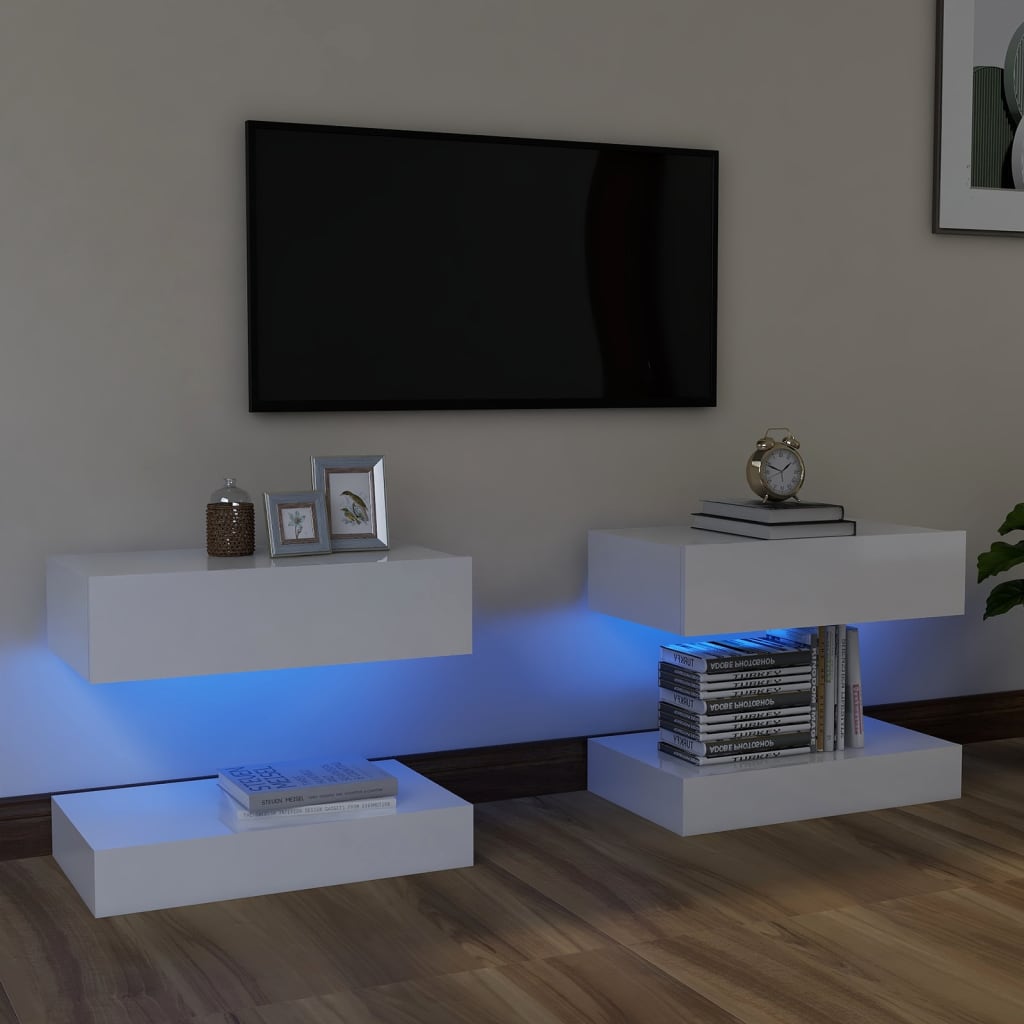 vidaXL TV-benker med LED-lys 2 stk høyglans hvit 60x35 cm