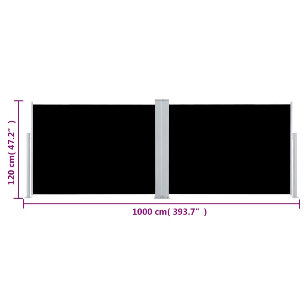 vidaXL Uttrekkbar sidemarkise 120x1000 cm svart