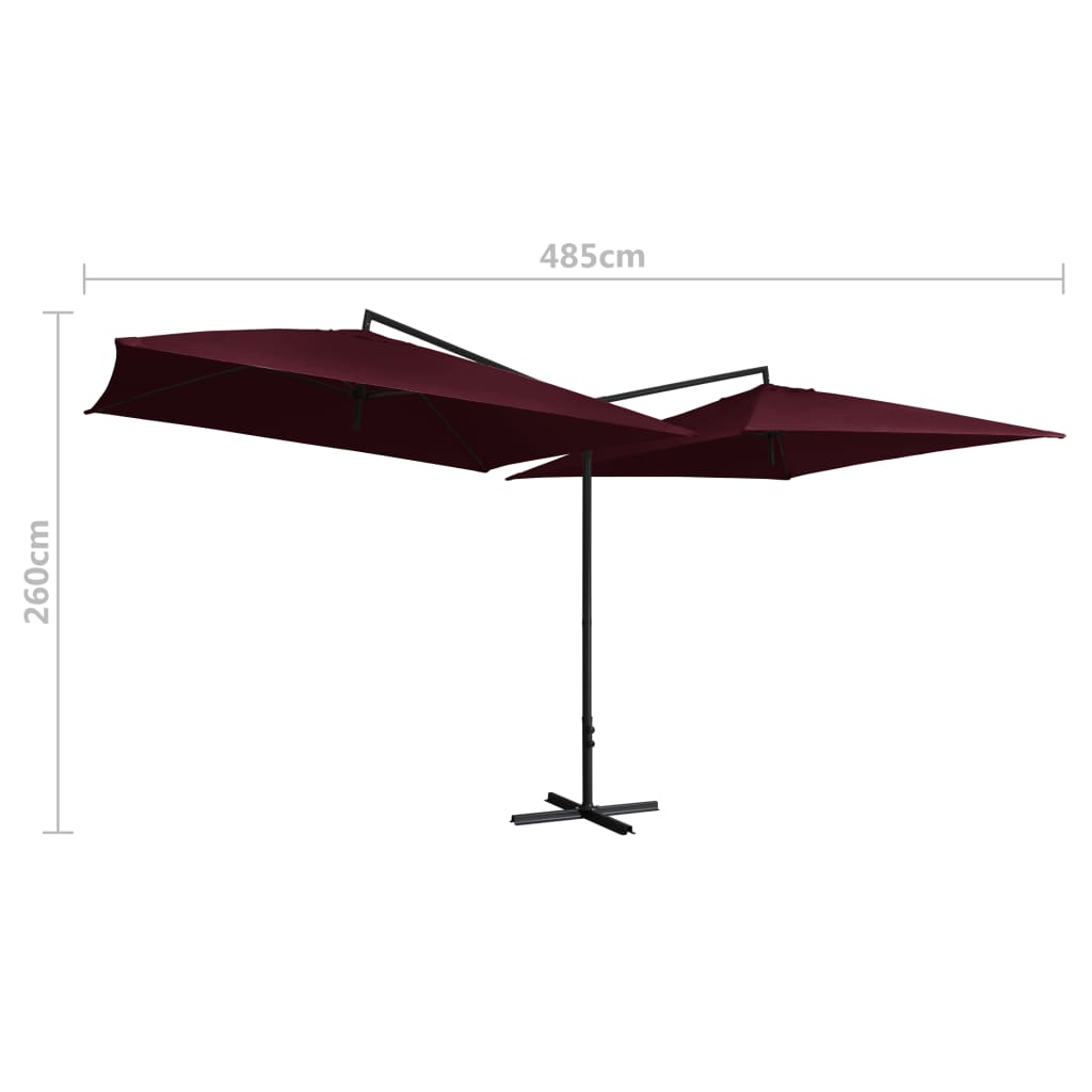 vidaXL Dobbel parasoll med stålstang 250x250 cm vinrød