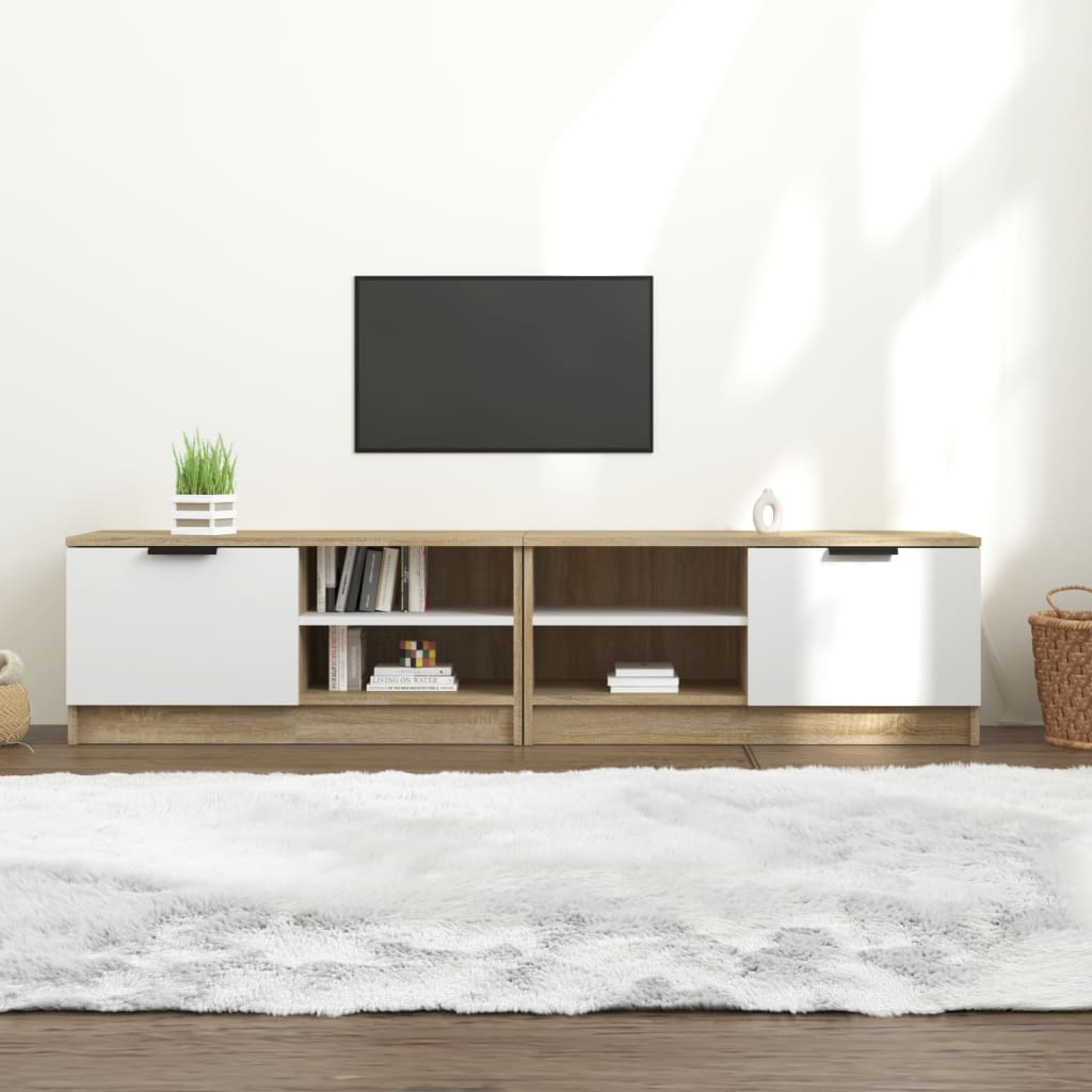 vidaXL TV-benker 2 stk hvit og sonoma eik 80x35x36,5 cm konstruert tre