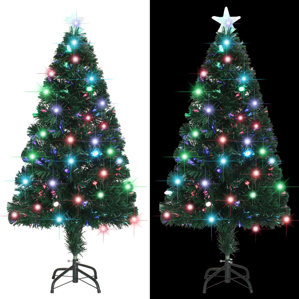 vidaXL Forhåndsbelyst juletre med stativ 120 cm fiberoptikk