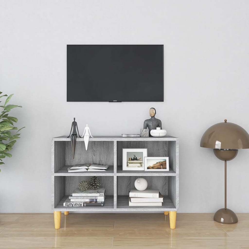 vidaXL TV-benk med ben i heltre grå sonoma eik 69,5x30x50 cm