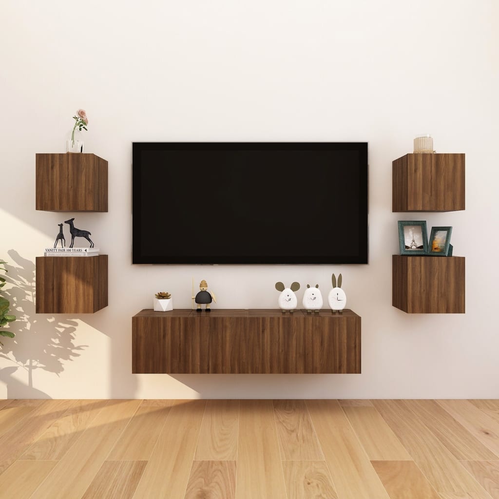 vidaXL Vegghengte TV-benker 4 stk brun eik 30,5x30x30 cm
