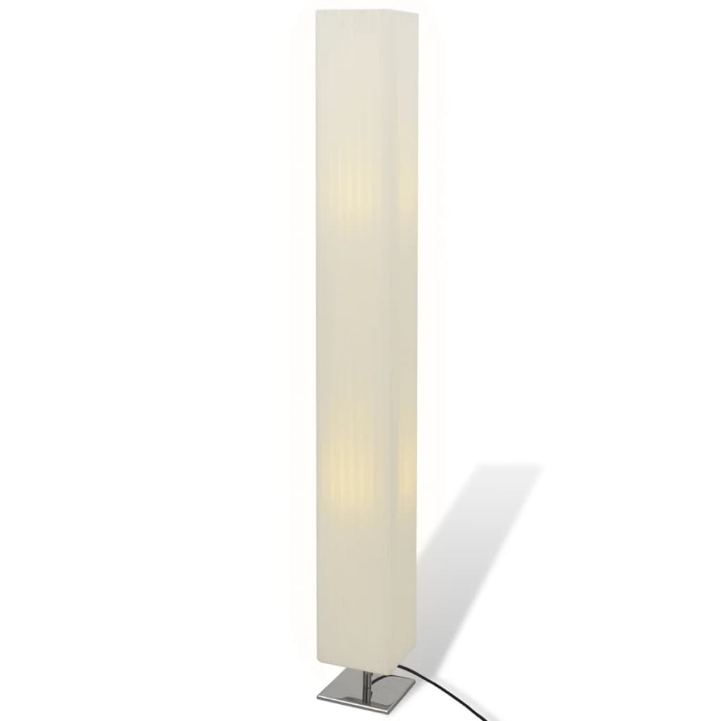 Firkantet gulvlampe i rustfritt stål med hvit PE lampeskjerm