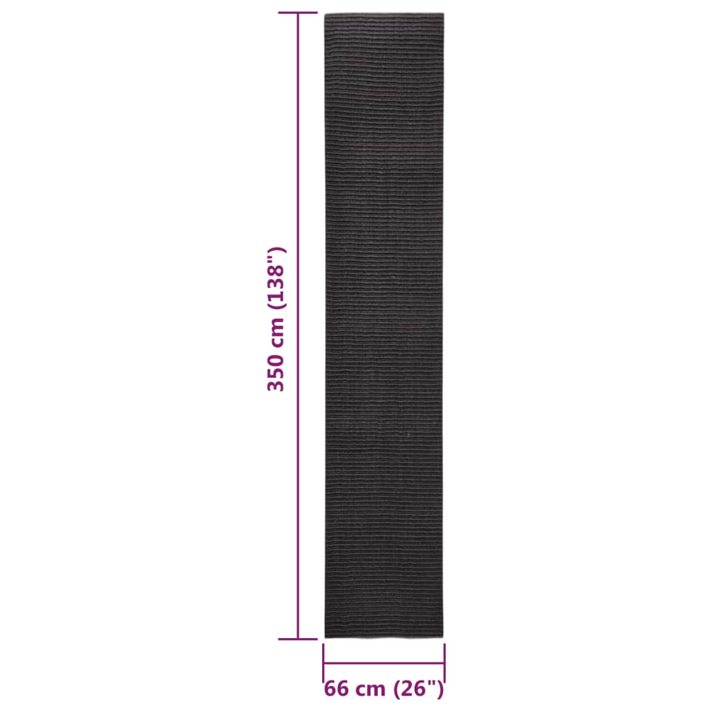 vidaXL Teppe naturlig sisal 66x350 cm svart