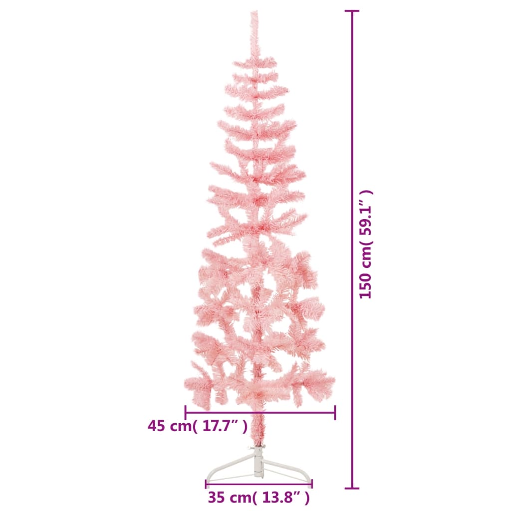 vidaXL Kunstig halvt juletre med stativ tynt rosa 150 cm