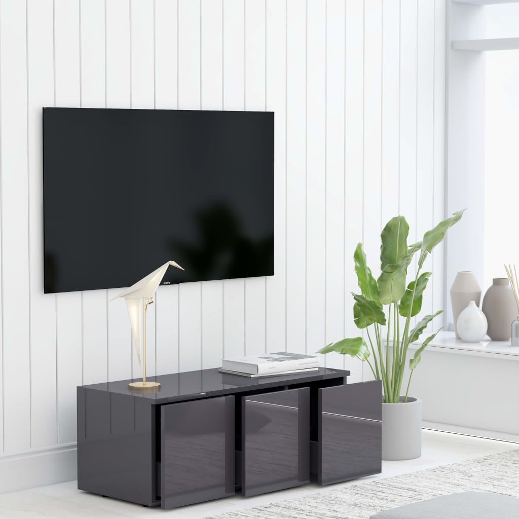 vidaXL TV-benk høyglans grå 80x34x30 cm sponplate
