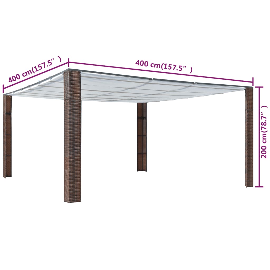vidaXL Paviljong med tak polyrotting 400x400x200 cm brun og kremhvit