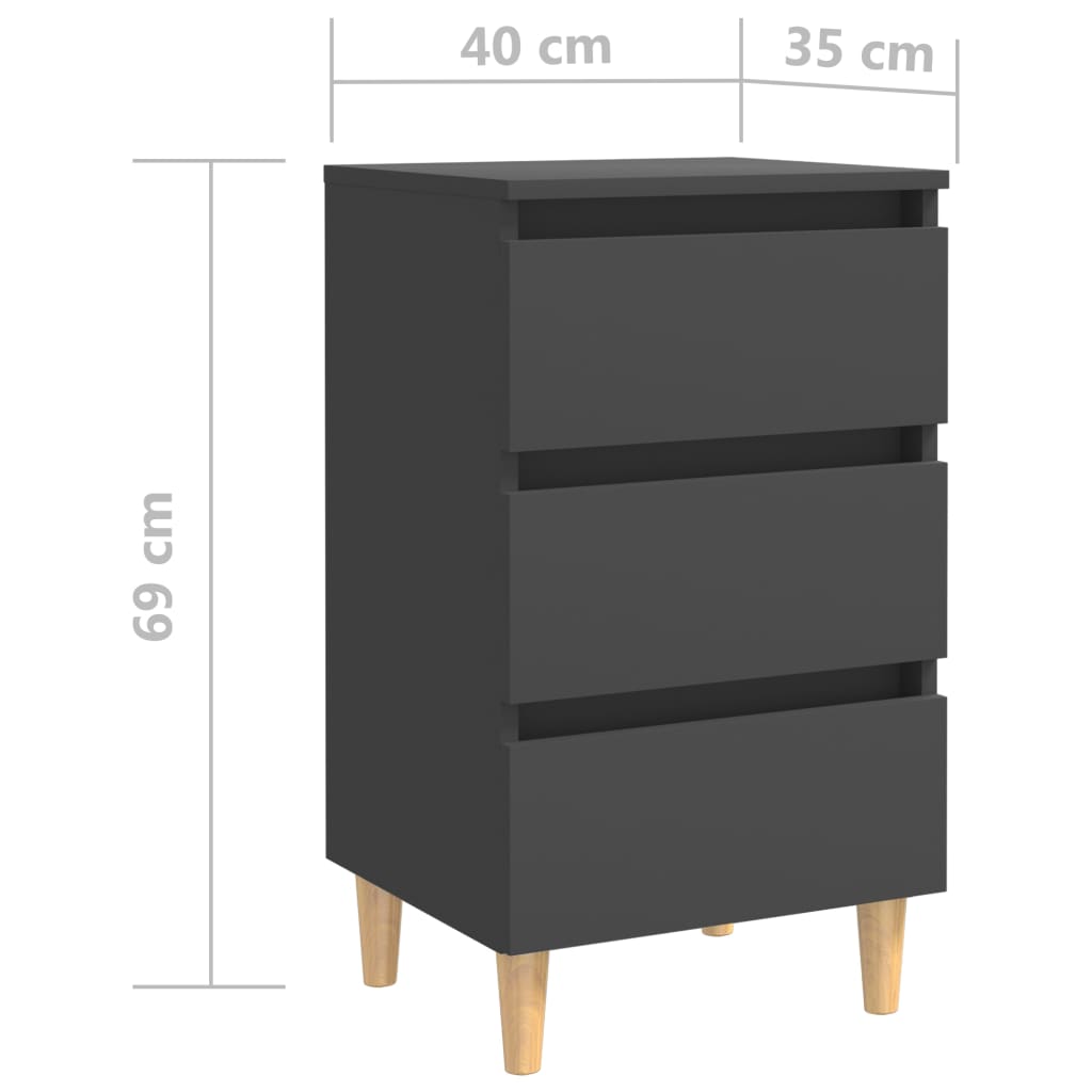 vidaXL Nattbord med ben i heltre 2 stk grå 40x35x69 cm