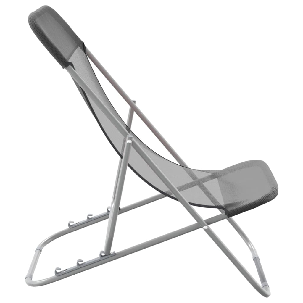 vidaXL Foldbare strandstoler 2 stk grå textilene og pulverlakkert stål