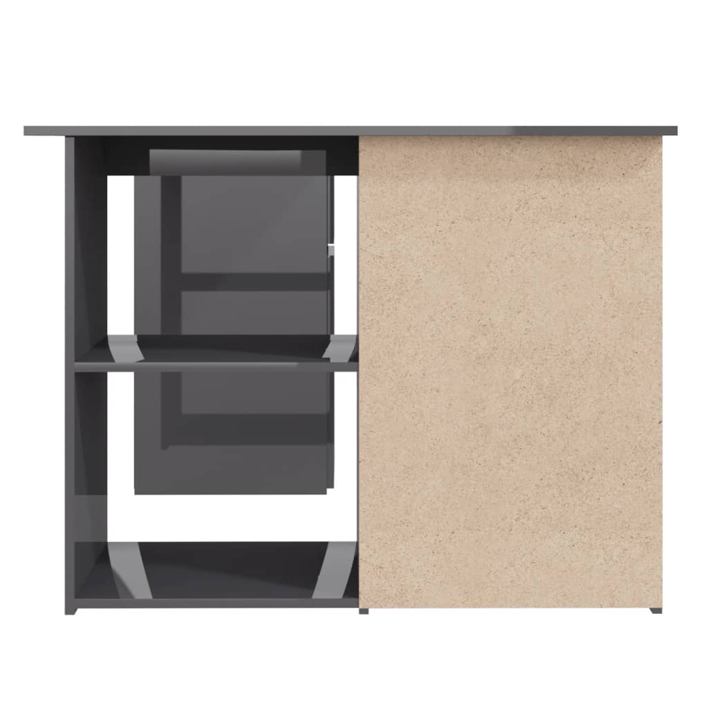 vidaXL Hjørneskrivebord høyglans grå 145x100x76 cm sponplate