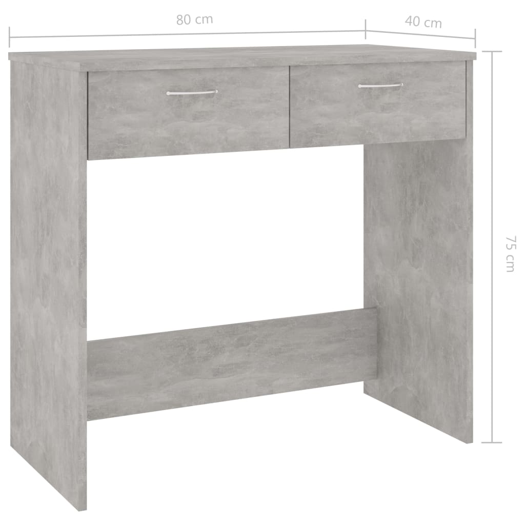 vidaXL Skrivebord betonggrå 80x40x75 cm sponplate