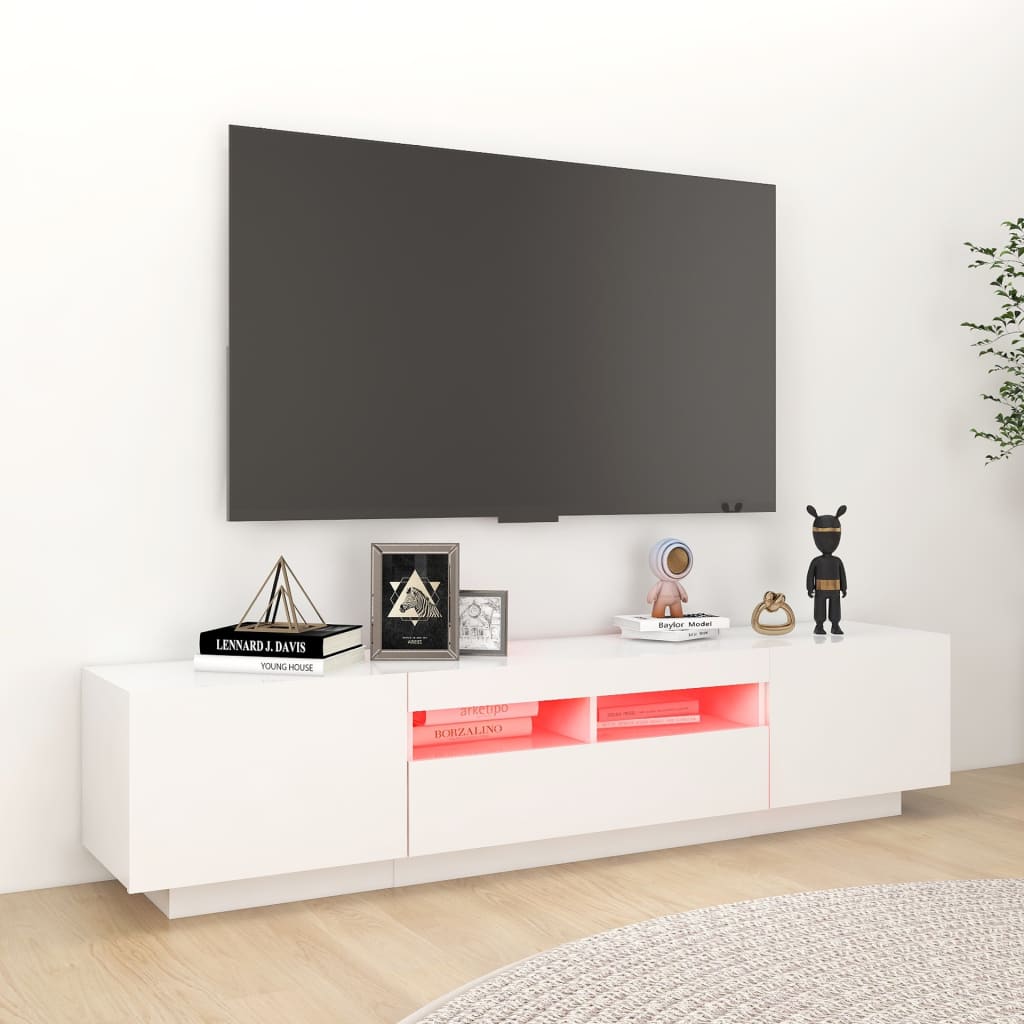 vidaXL TV-benk med LED-lys hvit 180x35x40 cm