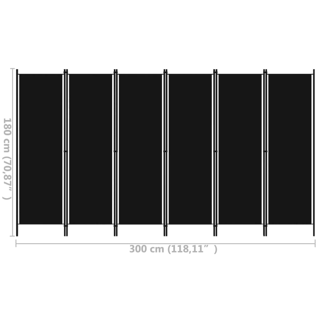 vidaXL Romdeler med 6 paneler svart 300x180 cm