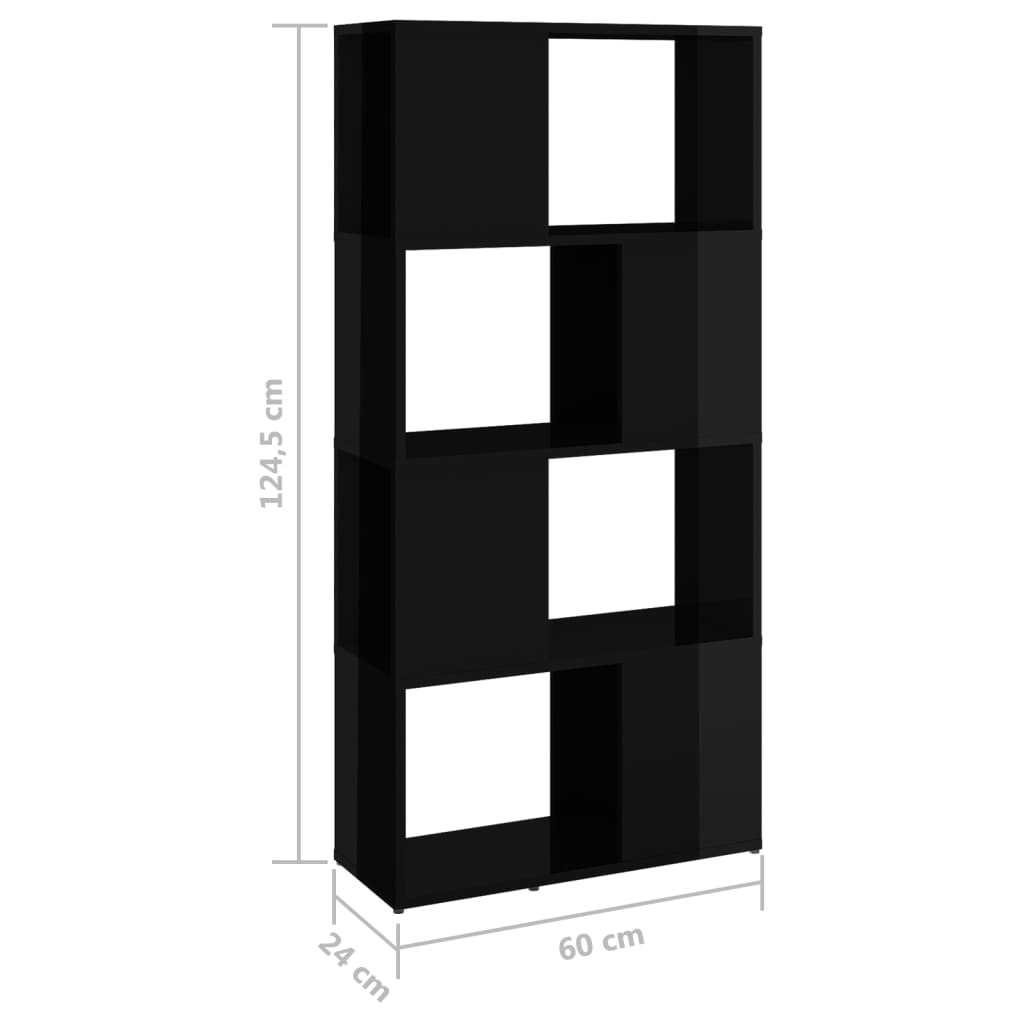 vidaXL Bokhylle/Romdeler høyglans svart 60x24x124,5 cm