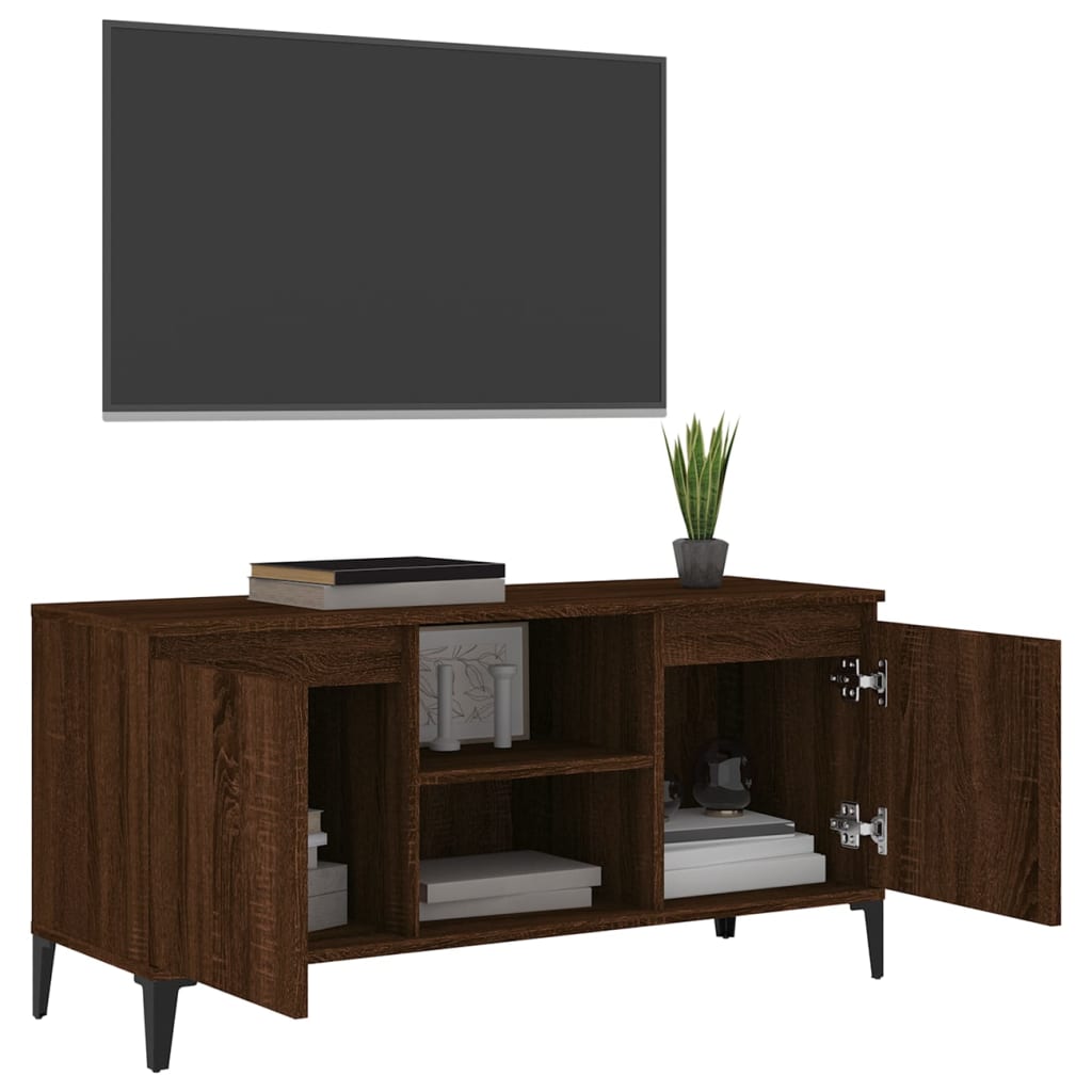 vidaXL TV-benk med metallben brun eik 103,5x35x50 cm