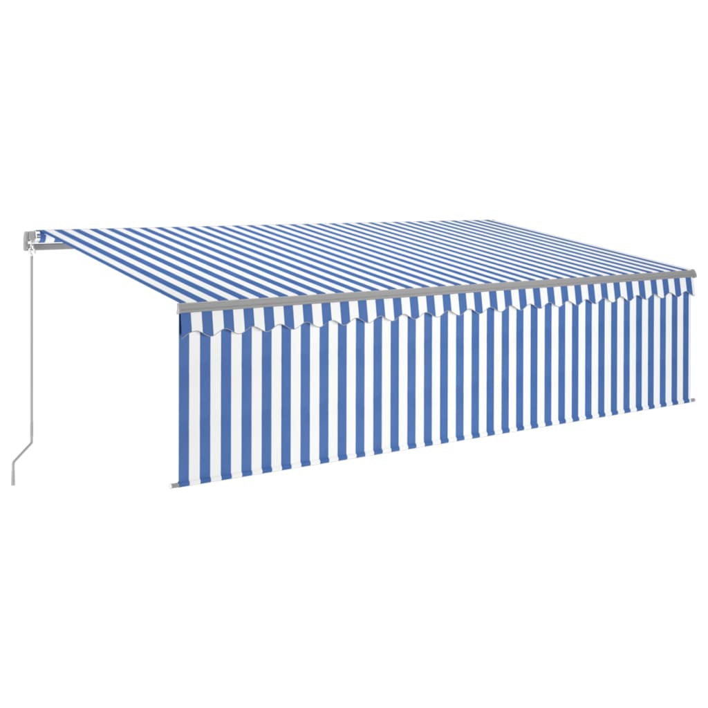 vidaXL Manuell uttrekkbar markise med rullegardin 5x3 m blå og hvit