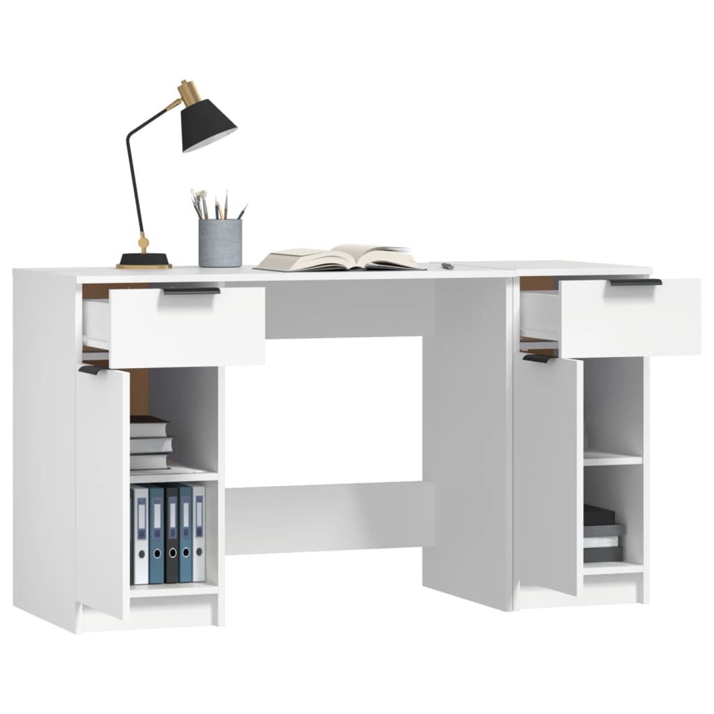 vidaXL Skrivebord med sideskap hvit konstruert tre