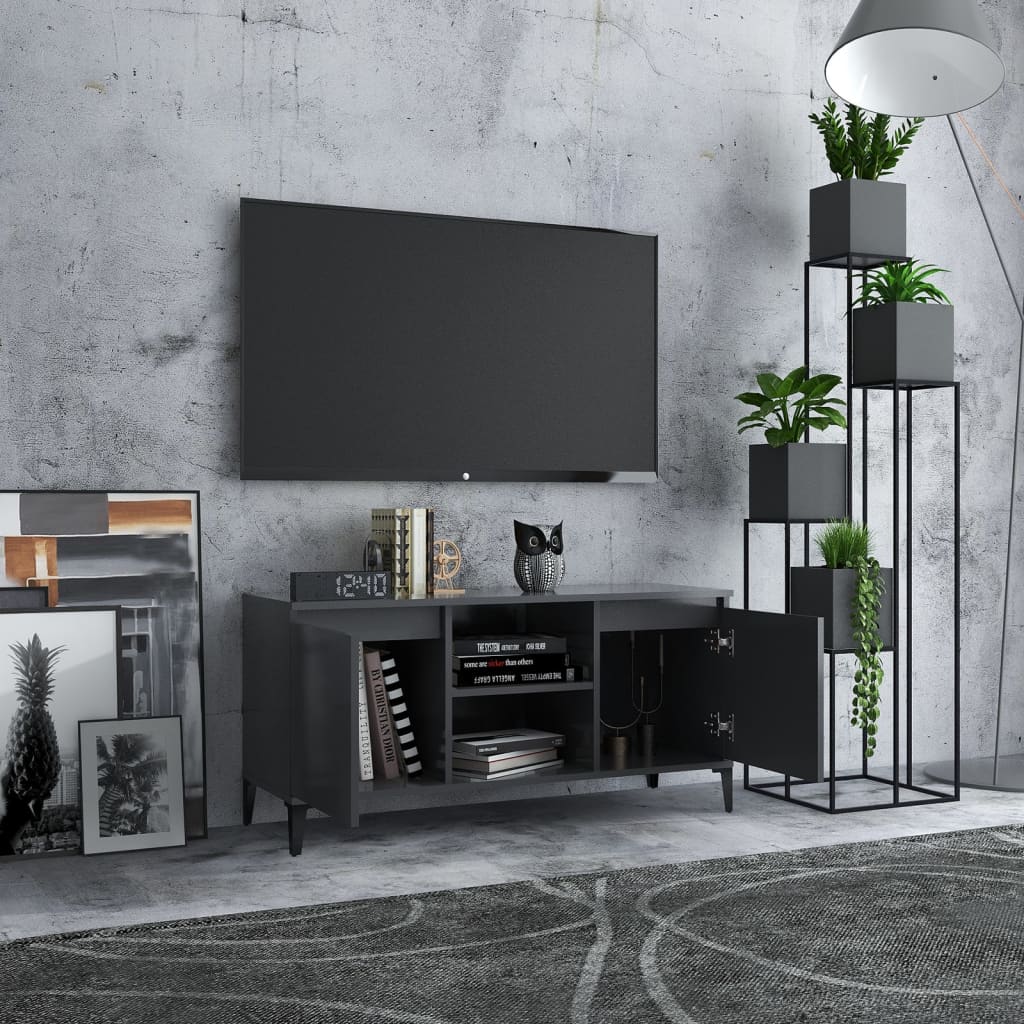 vidaXL TV-benk med metallben grå 103,5x35x50 cm