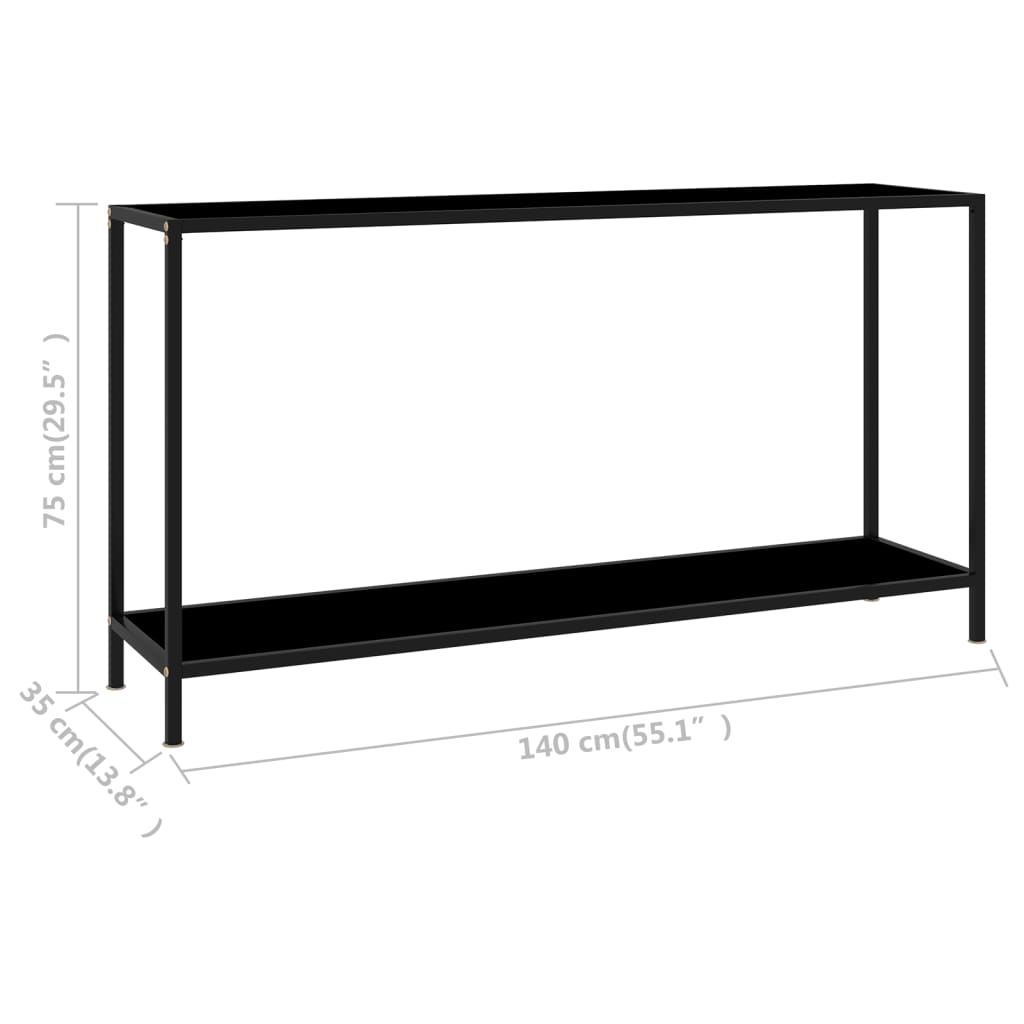 vidaXL Konsollbord svart 140x35x75 cm herdet glass