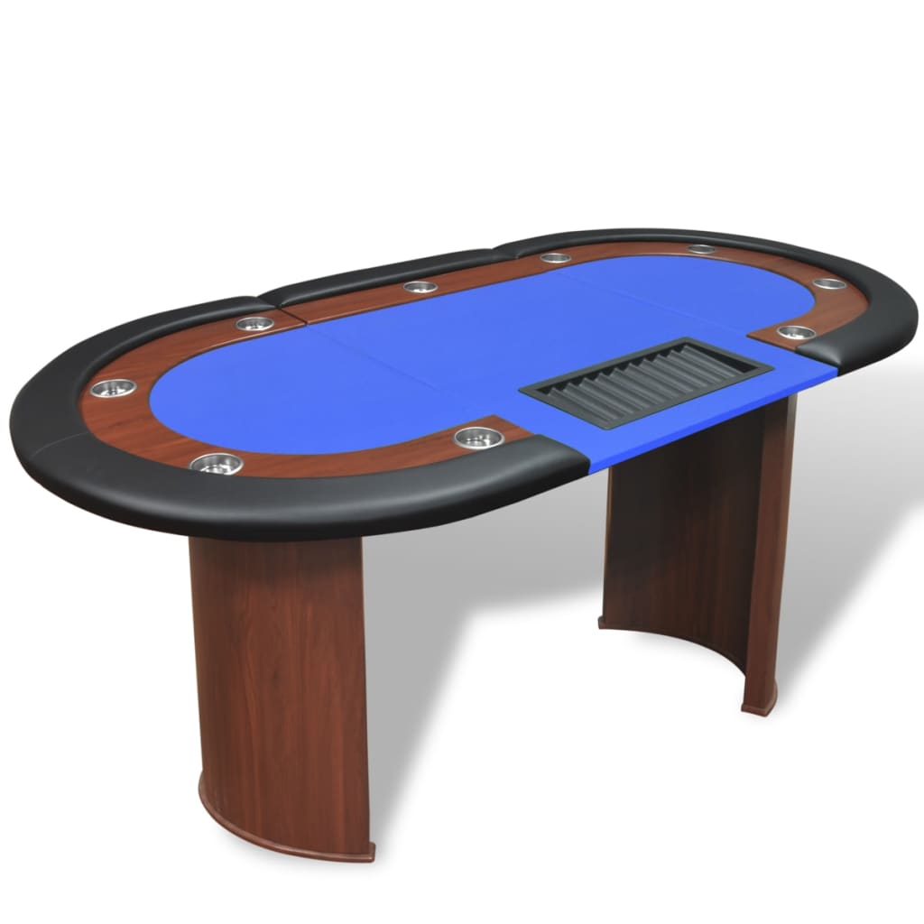 vidaXL 10-spiller pokerbord med dealer-område og chip-skuff blå