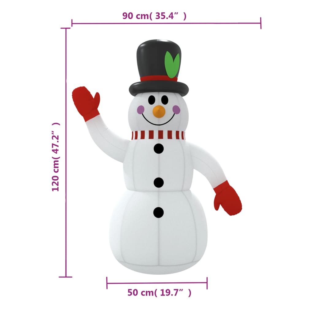vidaXL Oppblåsbar snømann med lysdioder 120 cm
