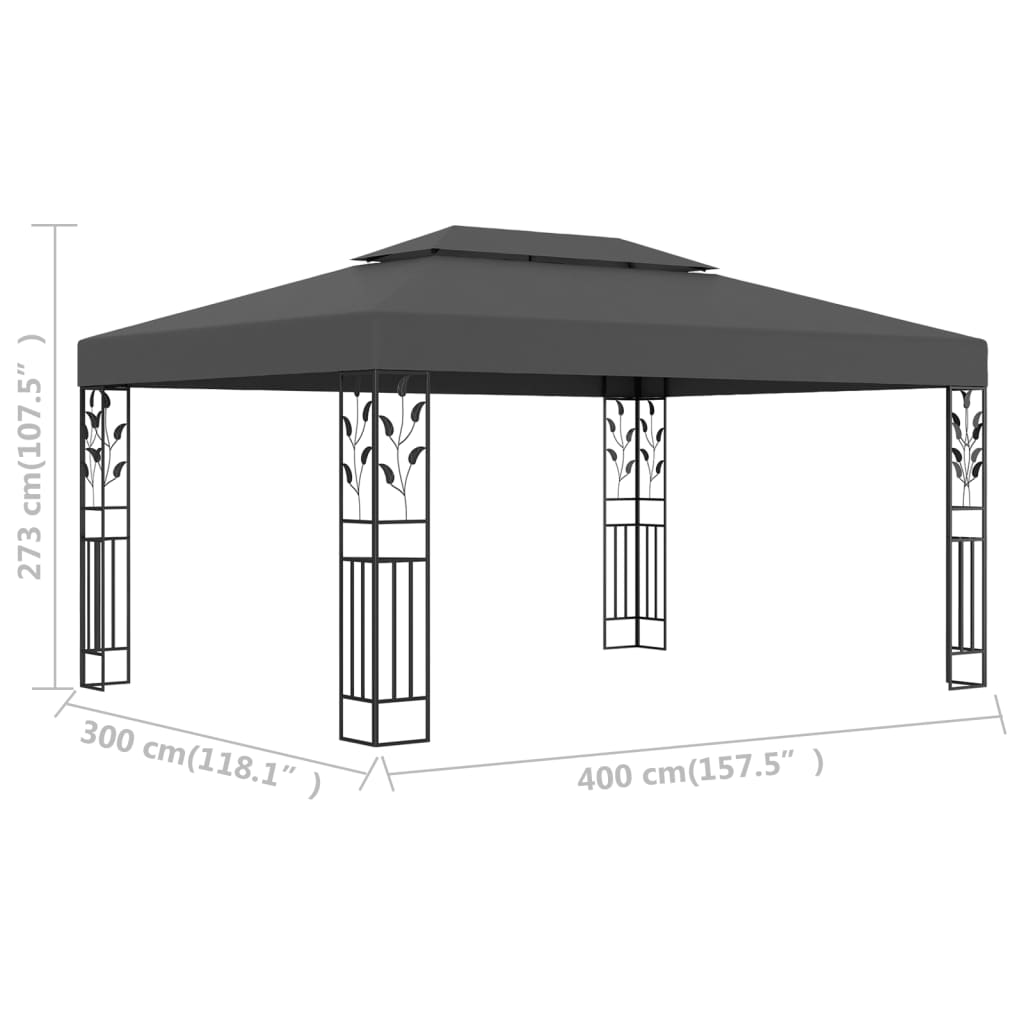 vidaXL Paviljong med dobbelt tak 3x4 m antrasitt