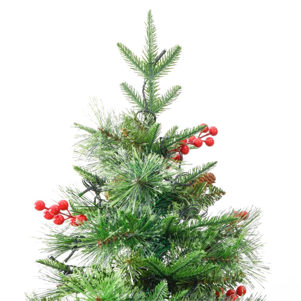 vidaXL Forhåndsbelyst juletre med kongler grønn 195 cm PVC og PE