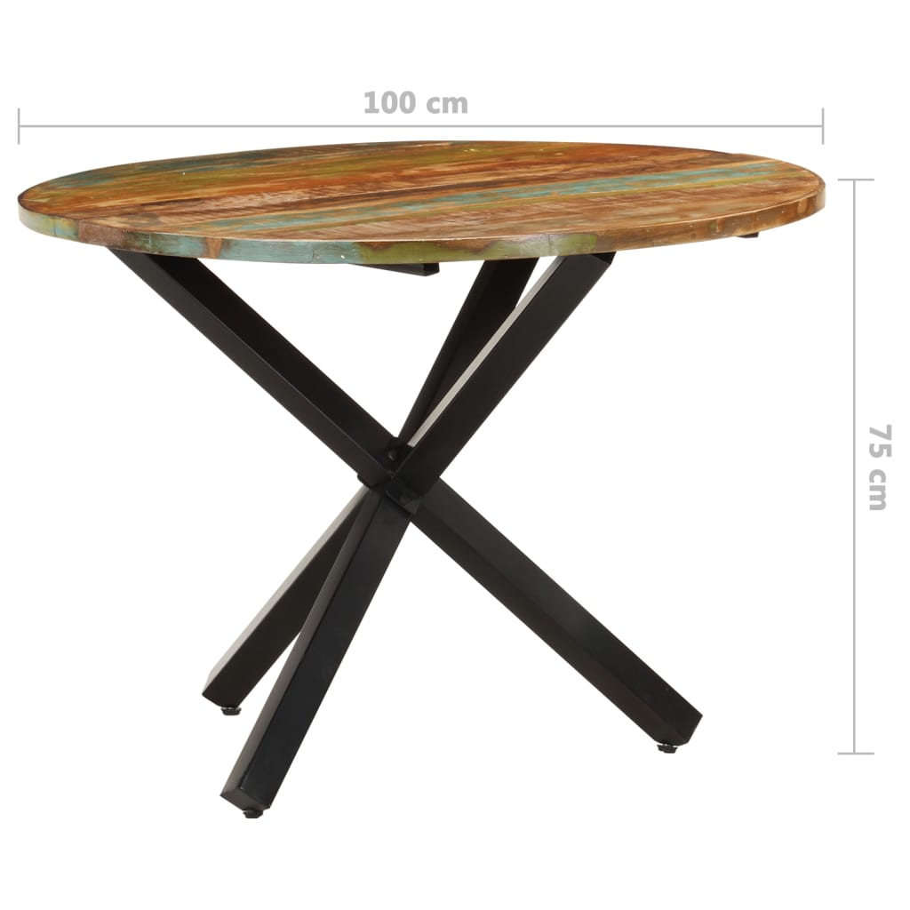 vidaXL Spisebord rundt 100x100x75 cm gjenvunnet heltre