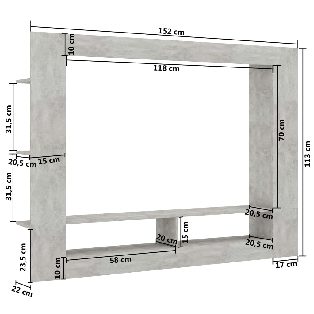 vidaXL TV-benk betonggrå 152x22x113 cm sponplate