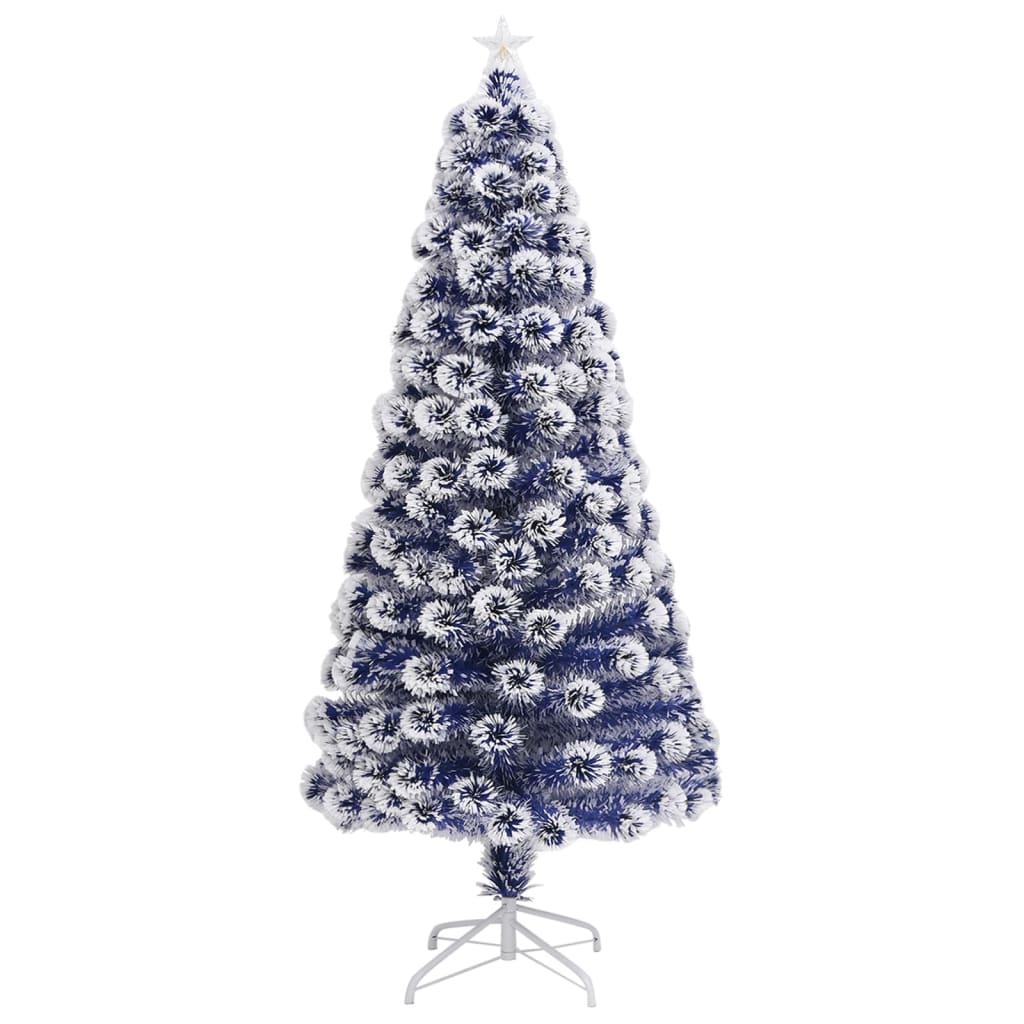 vidaXL Kunstig juletre med LED hvit og blå 150 cm fiberoptikk
