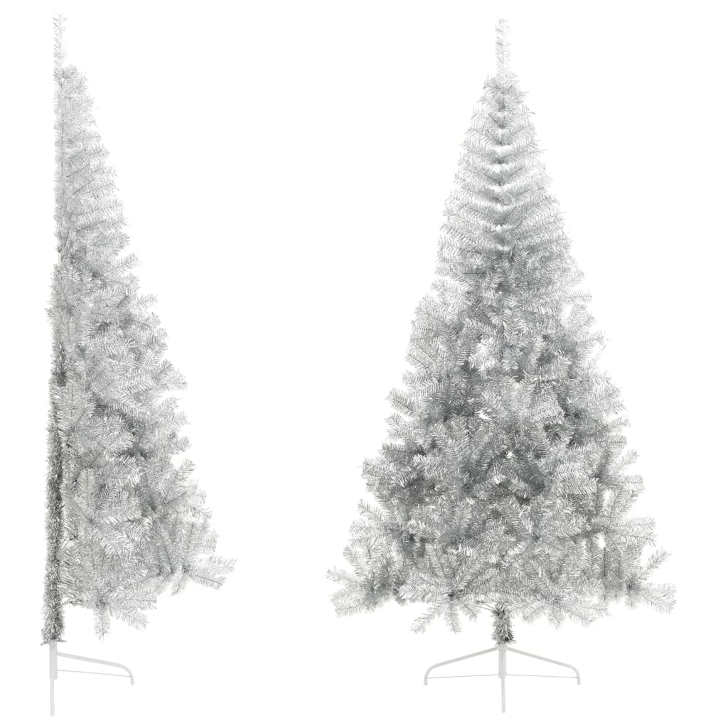 vidaXL Kunstig halvt juletre med stativ sølv 210 cm PET
