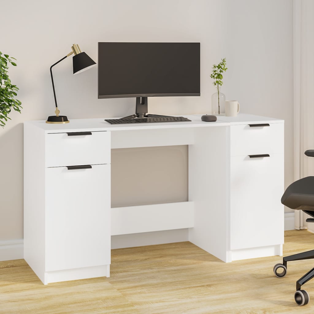 vidaXL Skrivebord med sideskap hvit konstruert tre