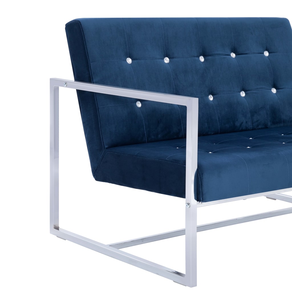 vidaXL 2-seters sofa med armlene blå krom og fløyel