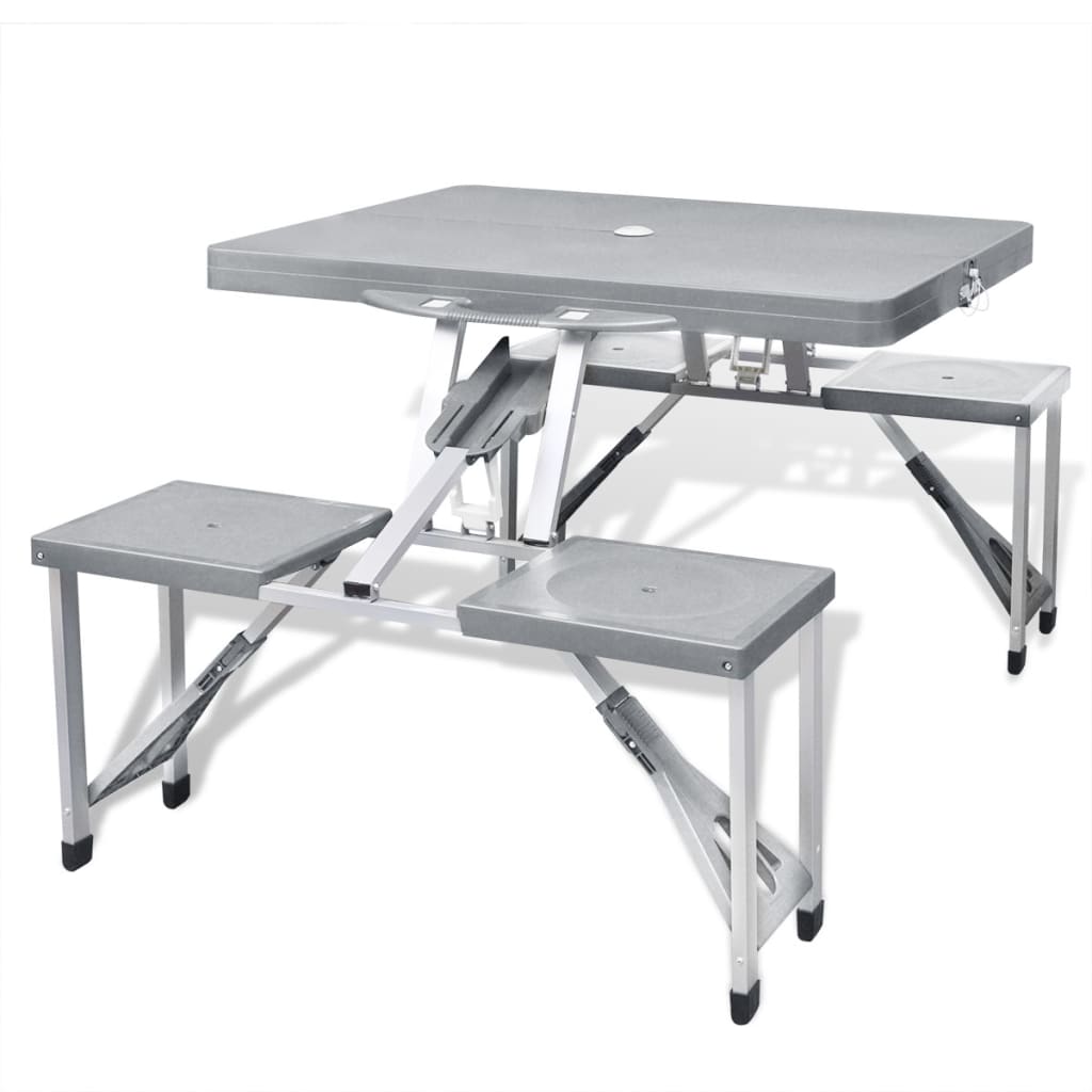 vidaXL Sammenleggbart campingbord med 4 krakker aluminium grå