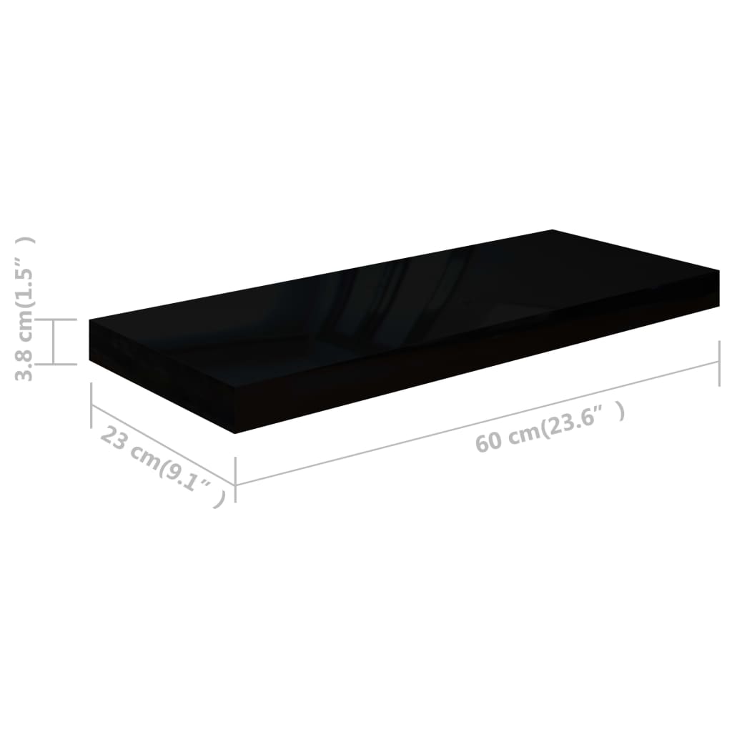 vidaXL Flytende vegghylle høyglans svart 60x23,5x3,8 cm MDF