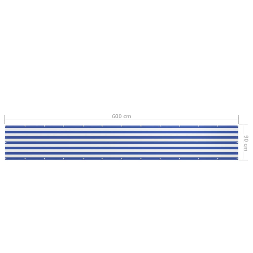 vidaXL Balkongskjerm hvit og blå 90x600 cm oxfordstoff