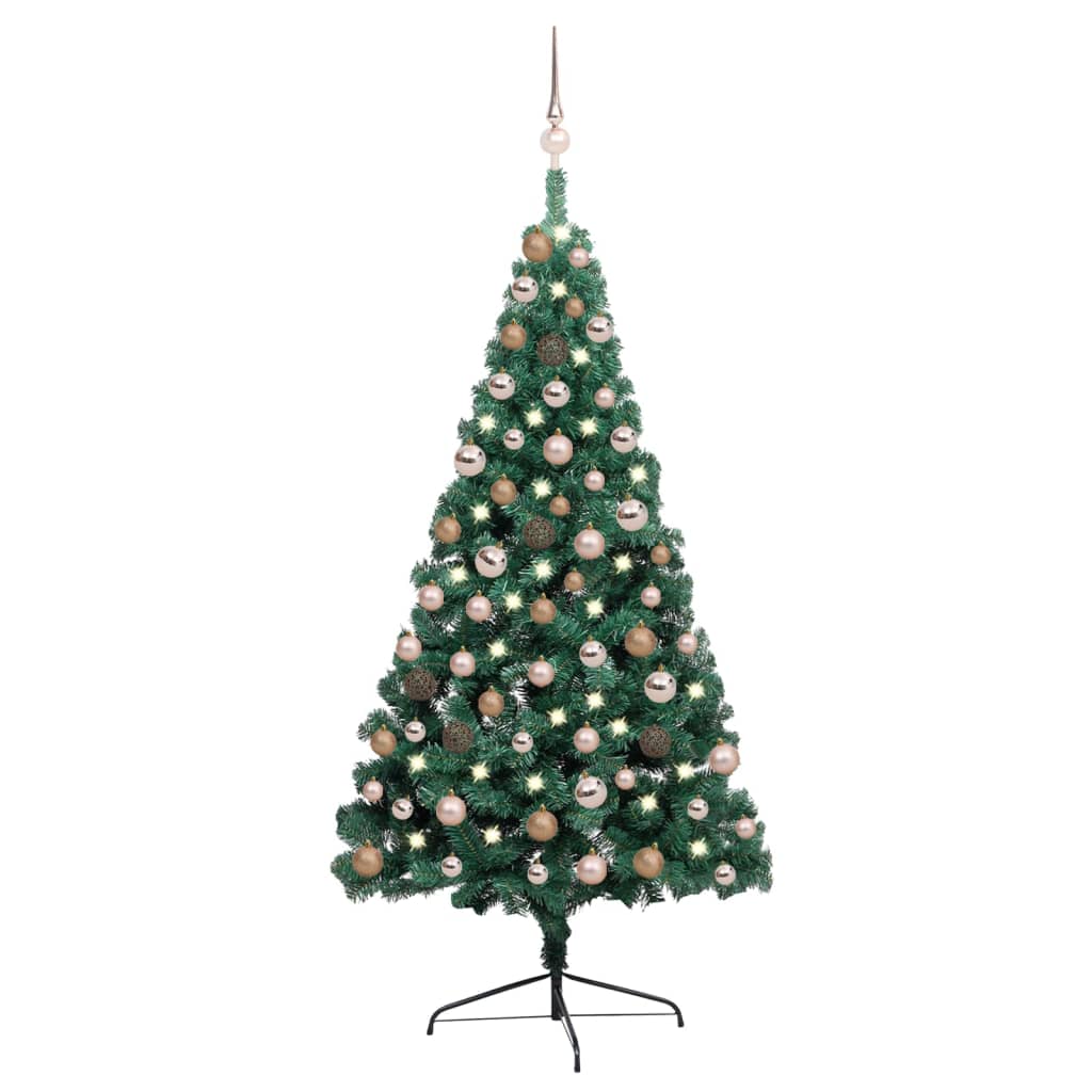 vidaXL Forhåndsbelyst kunstig halvt juletre med kulesett grønn 150 cm