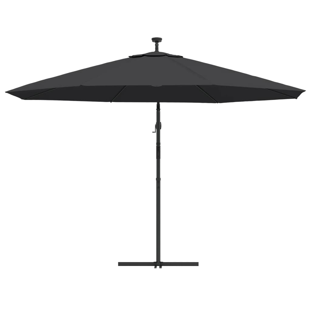 vidaXL Utendørs parasoll med LED-lys svart 350 cm
