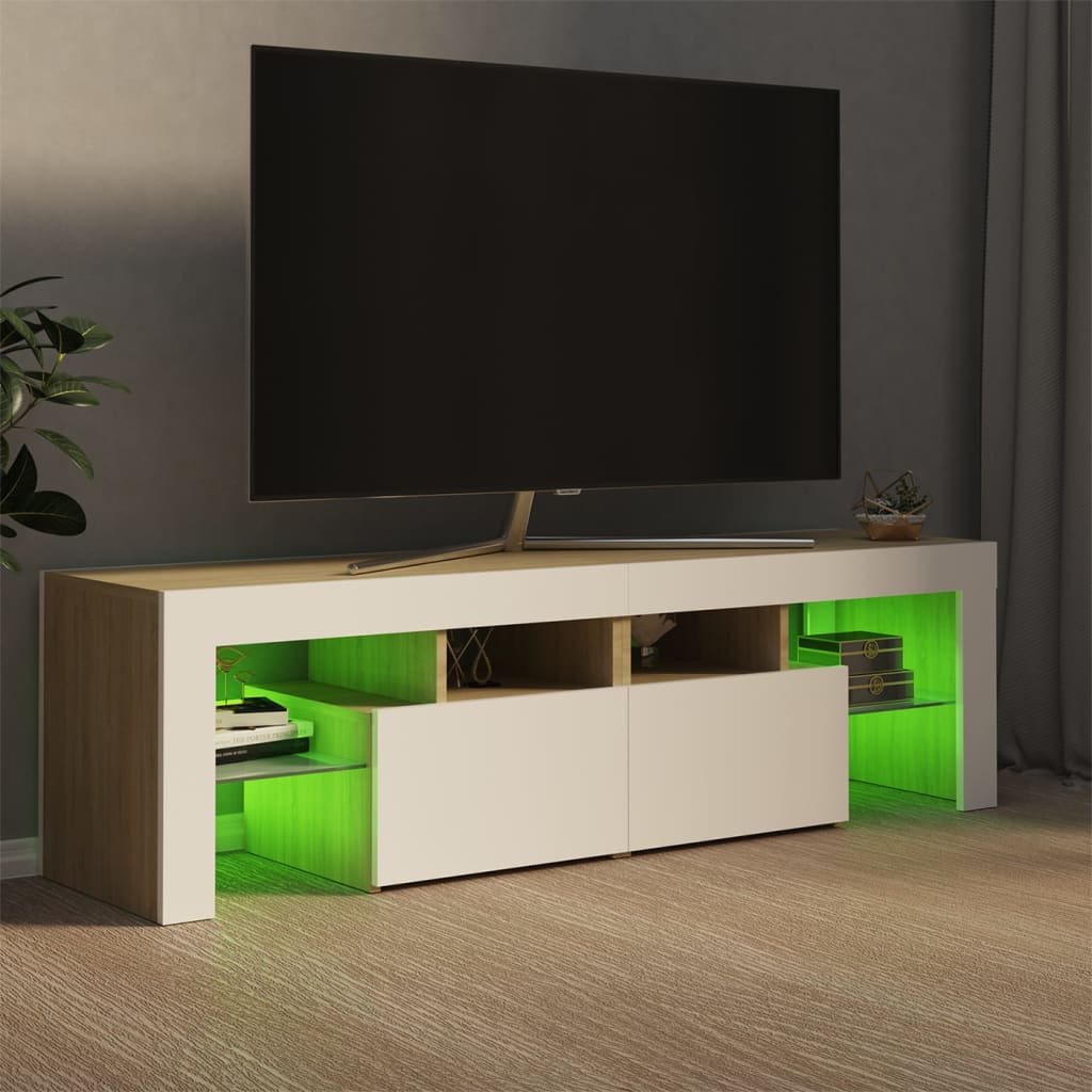 vidaXL TV-benk med LED-lys hvit og sonoma eik 140x36,5x40 cm