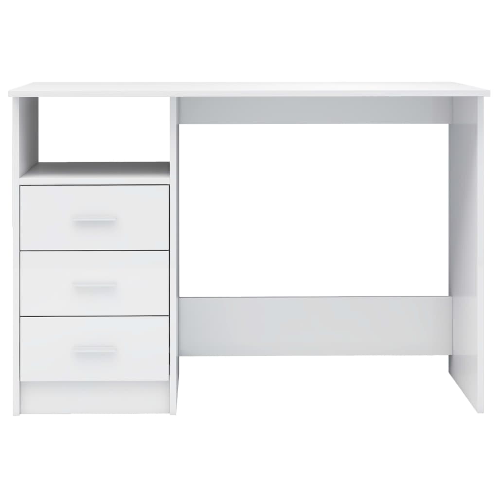 vidaXL Skrivebord med skuffer høyglans hvit 110x50x76 cm sponplate