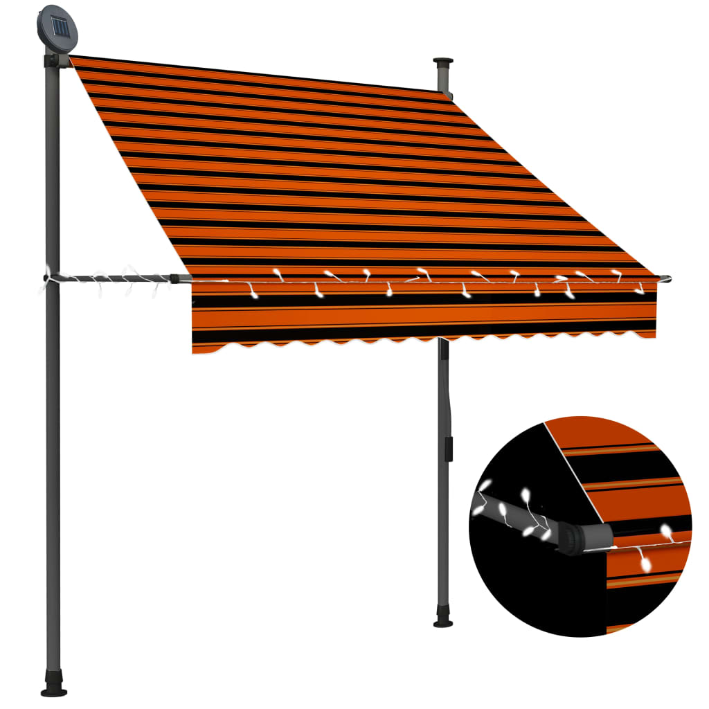 vidaXL Manuell uttrekkbar markise med LED 150 cm oransje og brun