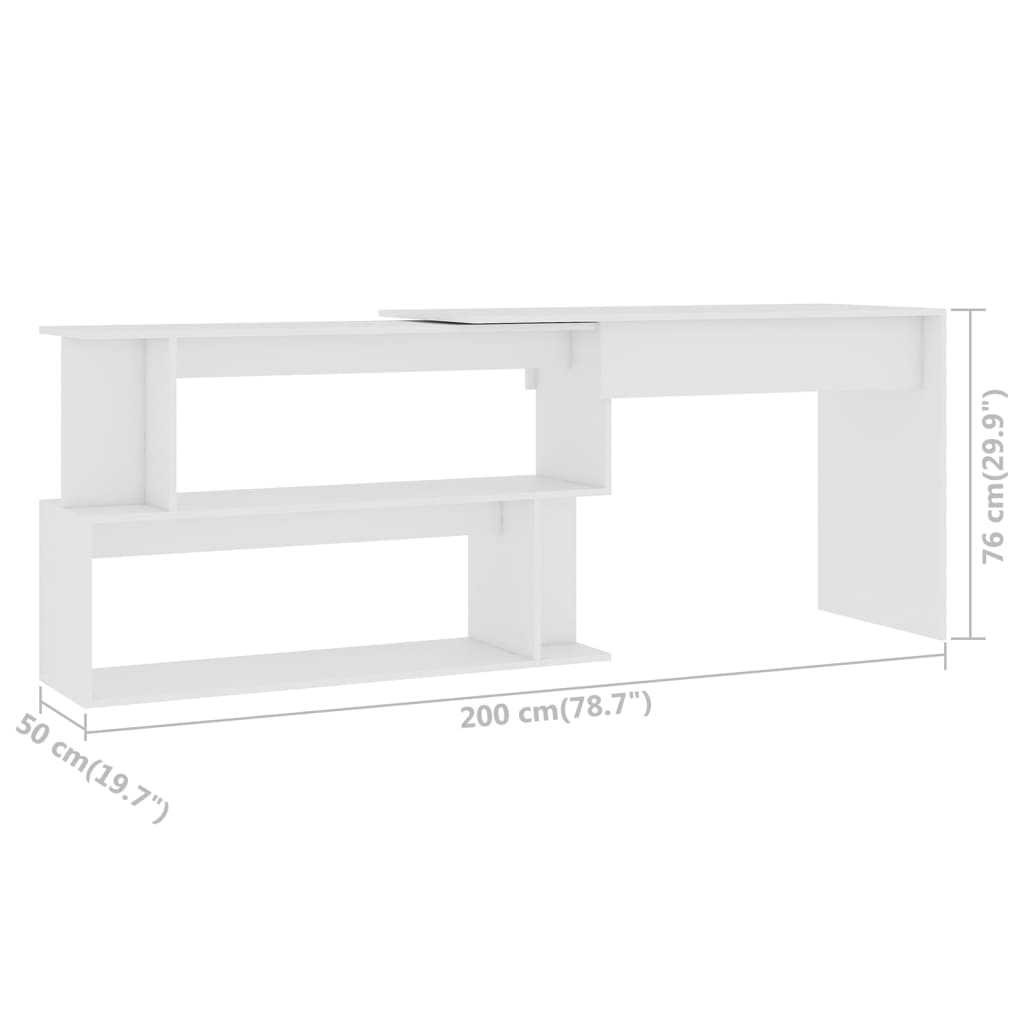 vidaXL Hjørneskrivebord hvit 200x50x76 cm sponplate