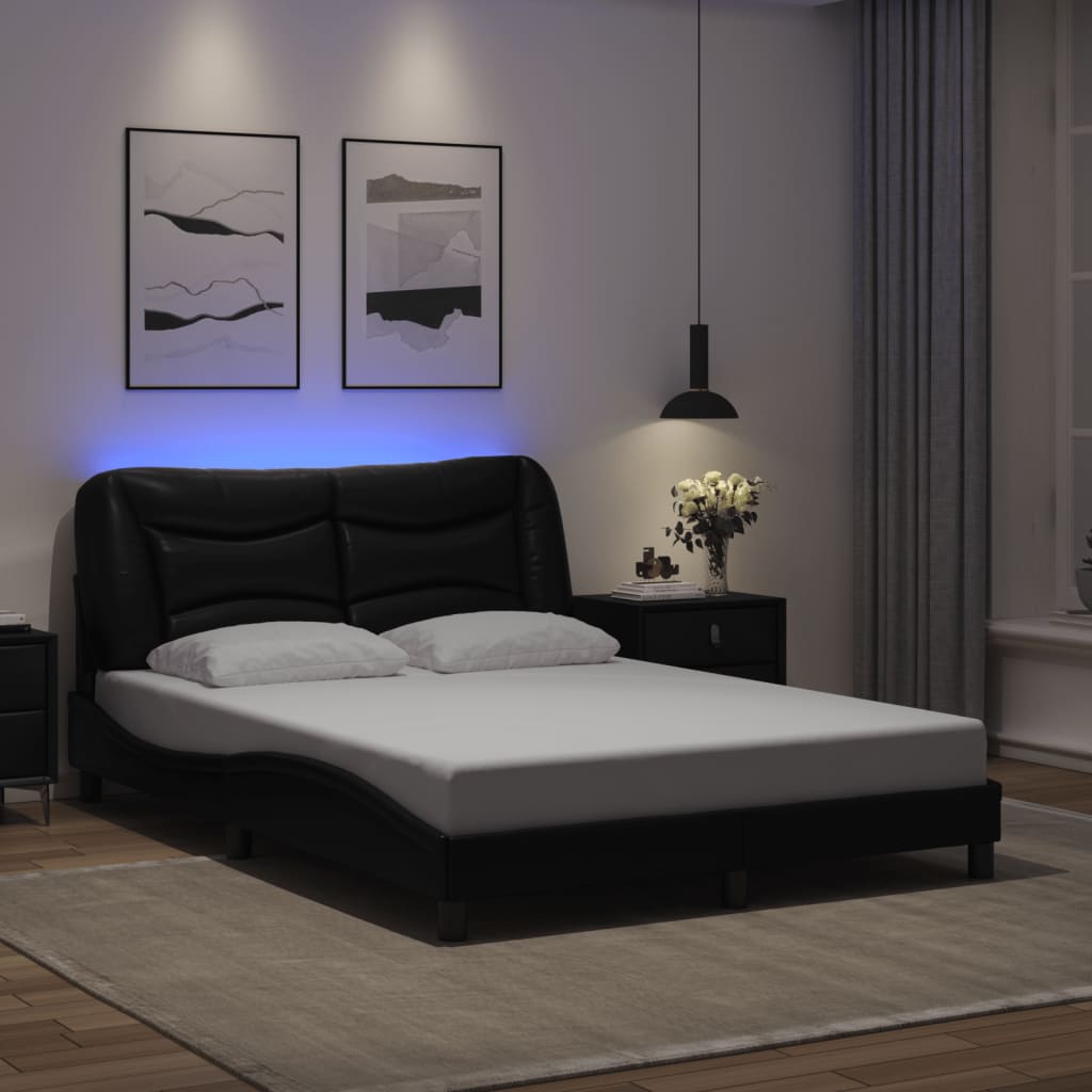 vidaXL Sengeramme med LED-lys svart 120x200 cm kunstig lær