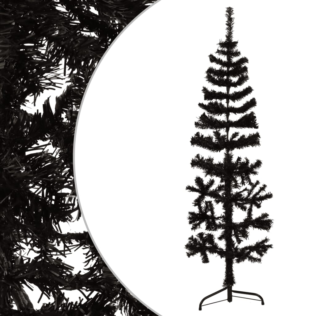 vidaXL Kunstig halvt juletre med stativ slankt svart 150 cm