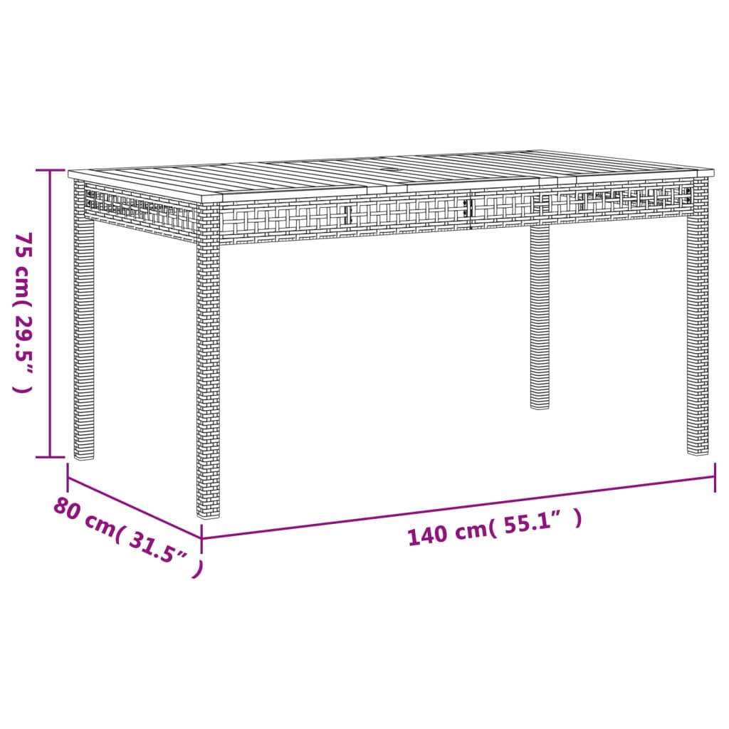 vidaXL Hagebord grå 140x80x75 cm polyrotting og akasie