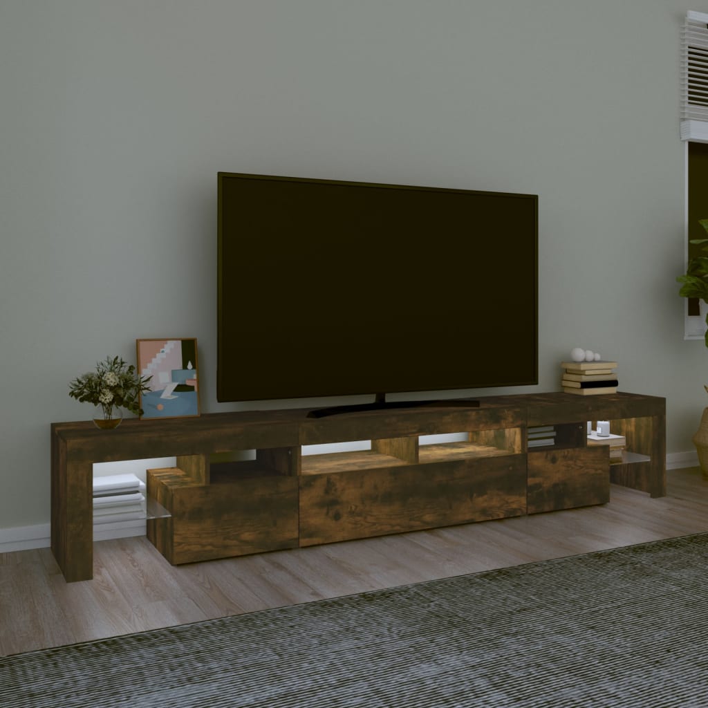 vidaXL TV-benk med LED-lys røkt eik 230x36,5x40 cm